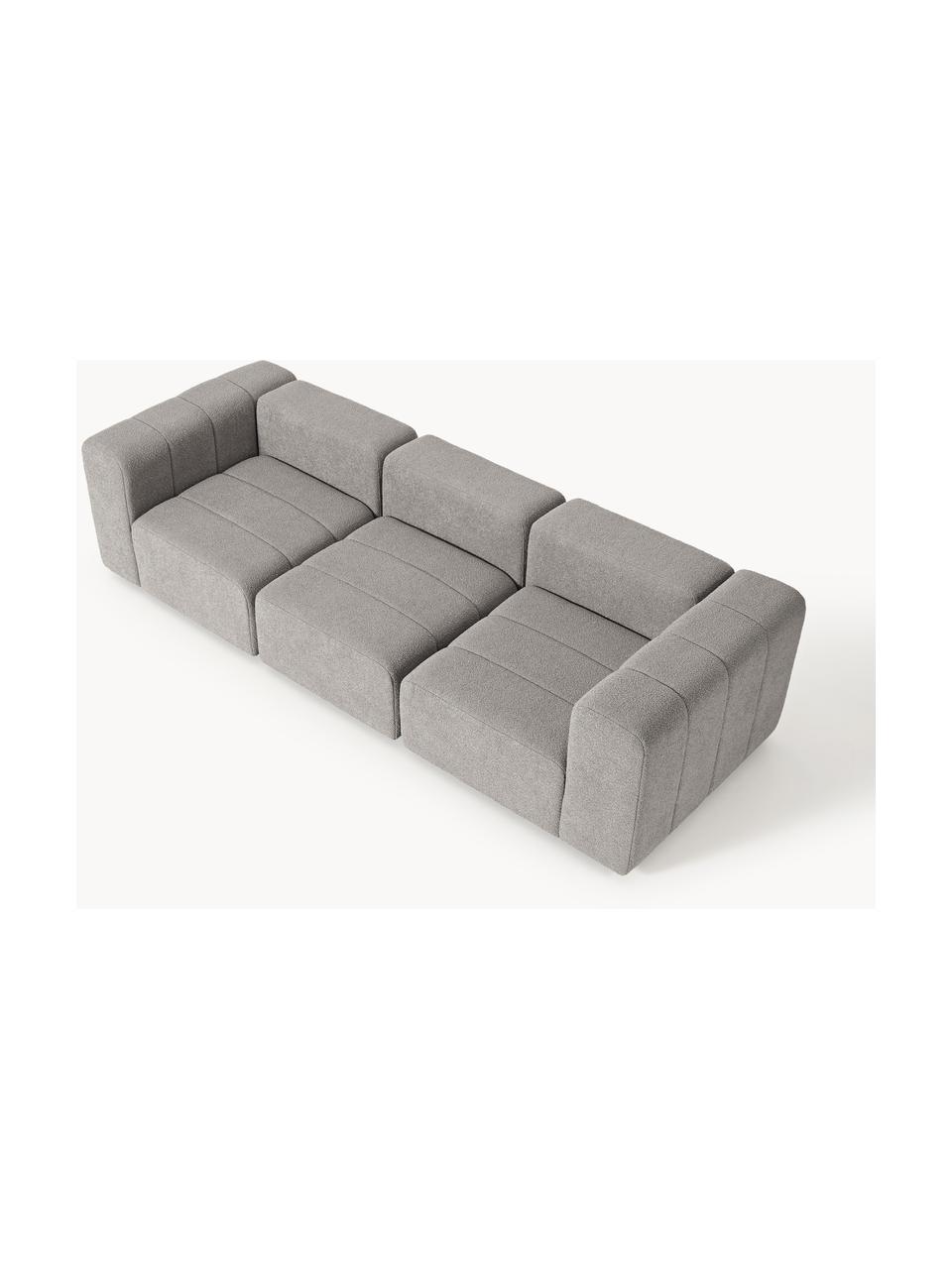 Divano componibile 4 posti in bouclé Lena, Rivestimento: bouclé (93% poliestere, 6, Struttura: legno di faggio, truciola, Piedini: plastica, Bouclé grigio, Larg. 287 x Prof. 106 cm