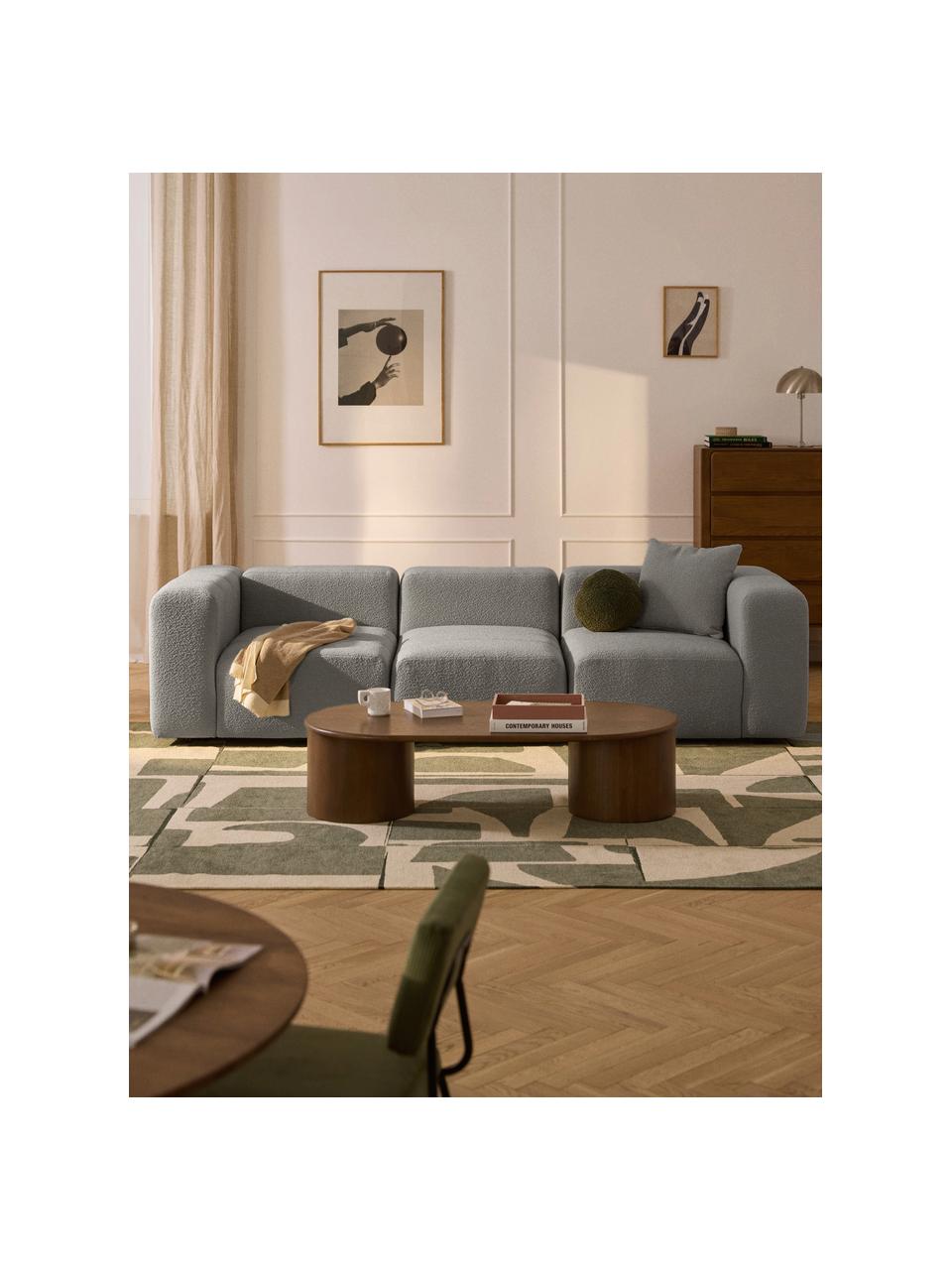 Divano componibile 4 posti in bouclé Lena, Rivestimento: bouclé (93% poliestere, 6, Struttura: legno di faggio, truciola, Piedini: plastica, Bouclé grigio, Larg. 287 x Prof. 106 cm