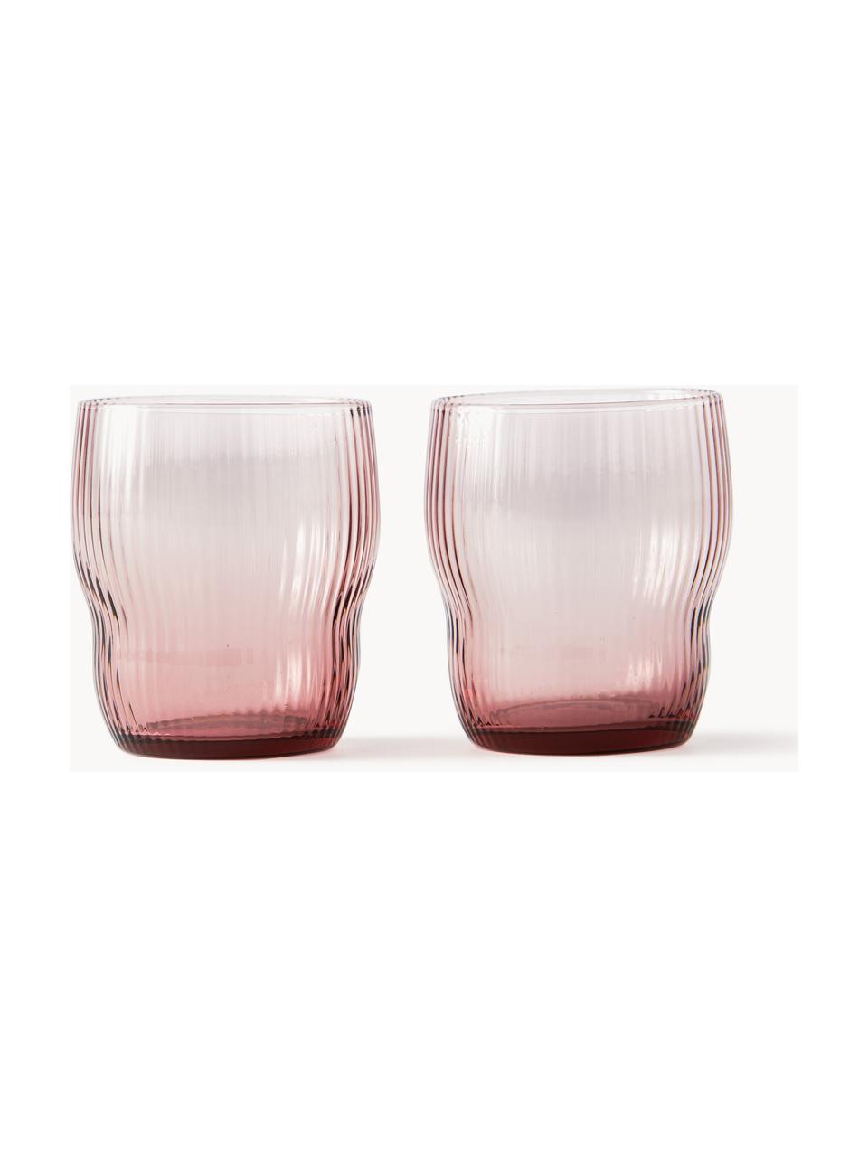 Bicchieri in vetro soffiato con struttura millerighe Pum 2 pz, Vetro soffiato, Rosa antico, Ø 8 x Alt. 9 cm, 200 ml