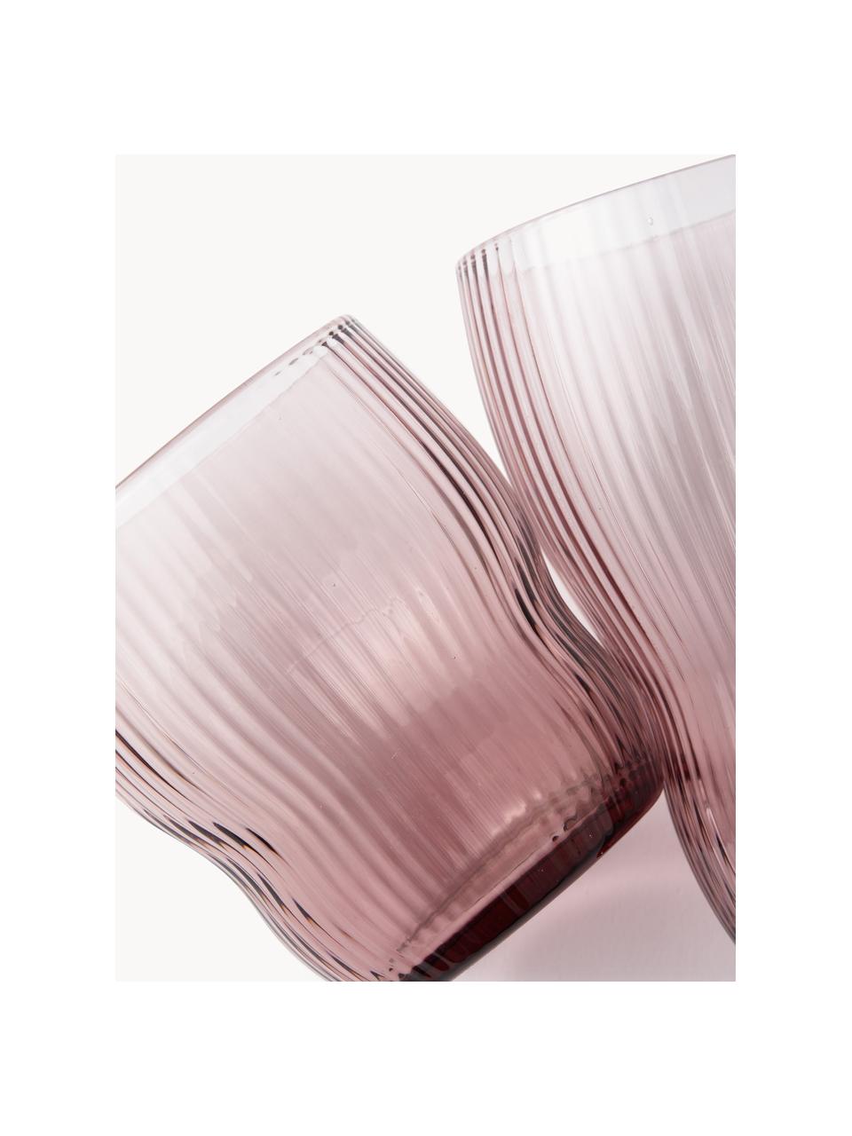 Vasos soplados artesanalmente con relieves Pum, 2 uds, Vidrio soplado artesanalmente, Rosa, Ø 8 x Al 9 cm, 200 ml