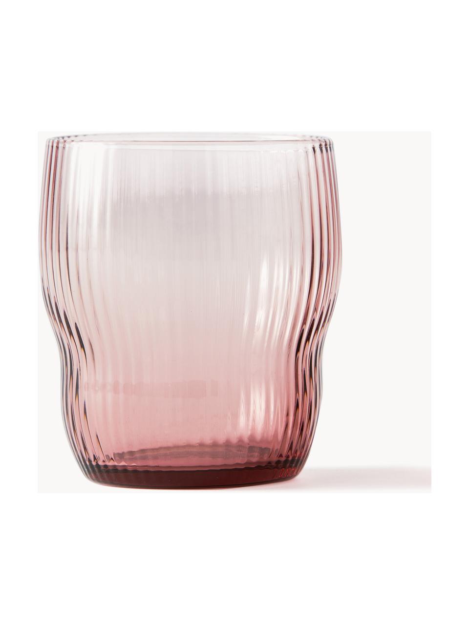 Ručně foukané sklenice s rýhovanou strukturou Pum, 2 ks, Foukané sklo, Starorůžová, Ø 8 cm, V 9 cm, 200 ml