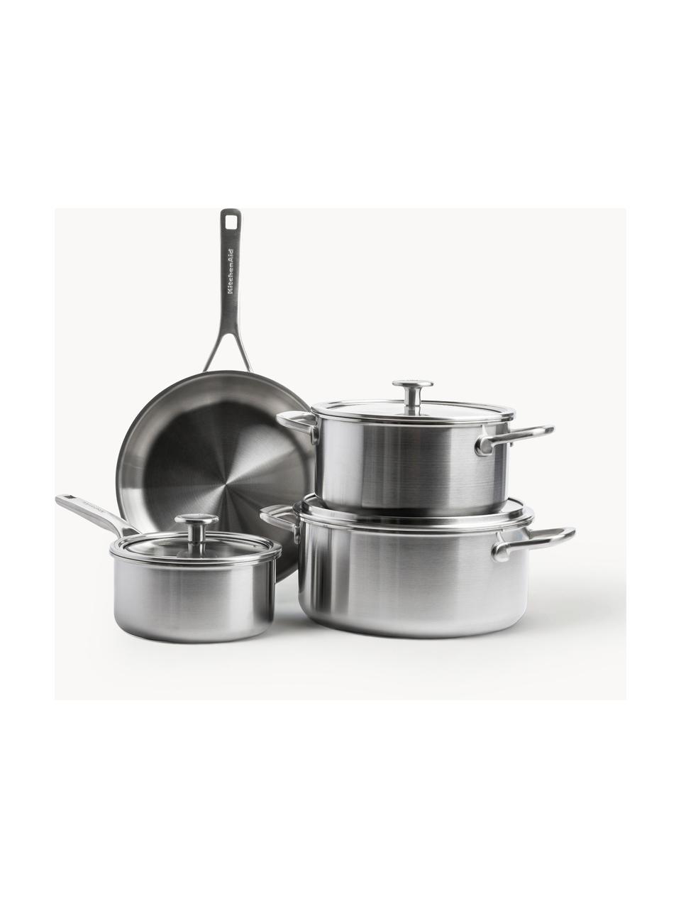 Koch-Set KitchenAid mit 3 Schichtböden, 7-tlg., Deckel: Glas, Silberfarben, Set mit verschiedenen Größen