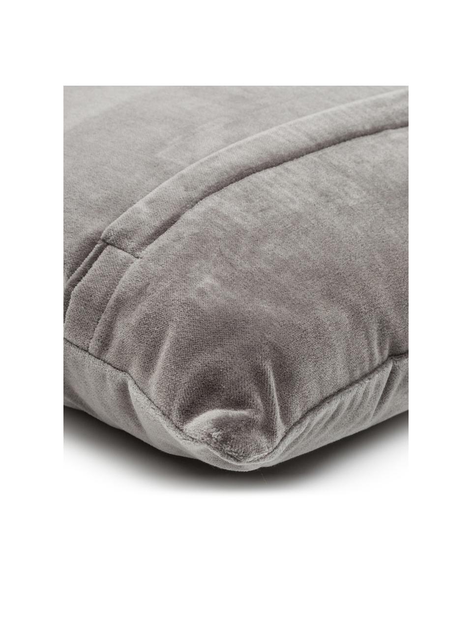 Coussin 45x45 en velours gris brodé Preston, Gris, couleur crème