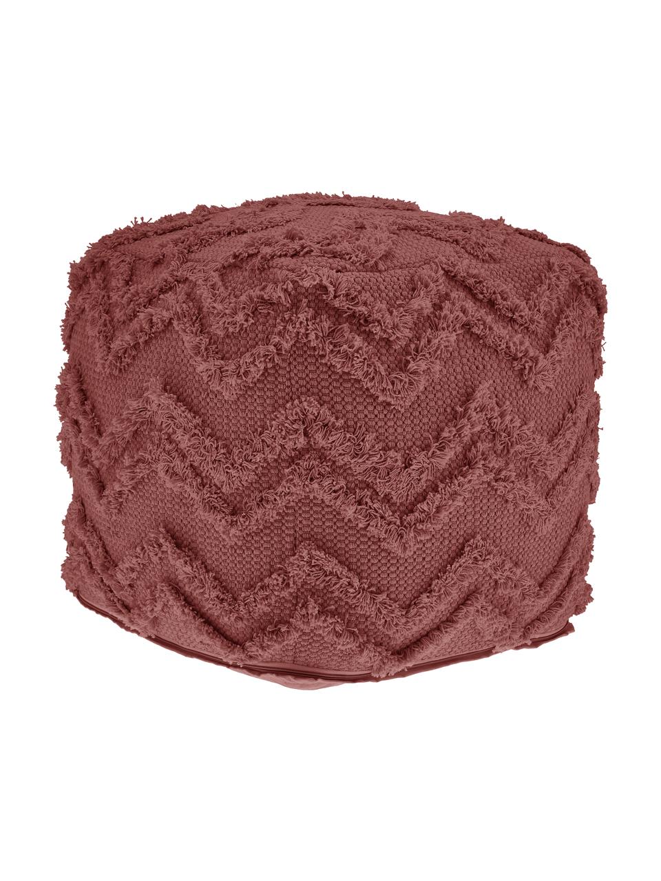 Pouf bohème rouge rouille tufté main Akesha, Tissu rouille, larg. 50 x haut. 50 cm