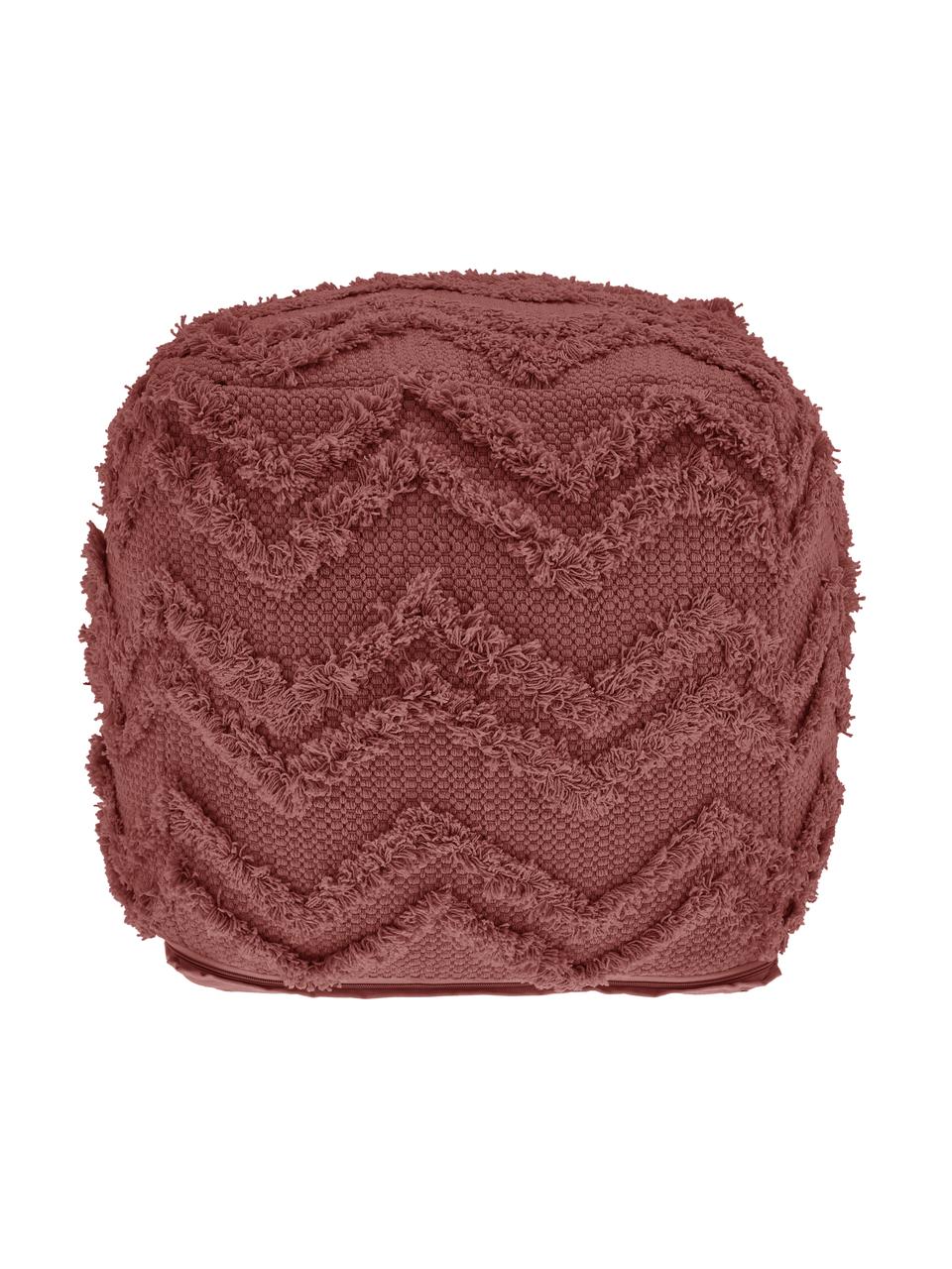 Großer, handgetufteter Boho-Pouf Akesha in Rostrot, Bezug: Baumwolle, Webstoff Rostrot, B 50 x H 50 cm