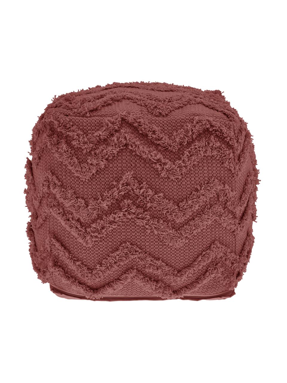 Ręcznie tuftowany puf w stylu boho Akesha, Tapicerka: bawełna, Rdzawoczerwona tkanina, S 50 x W 50 cm