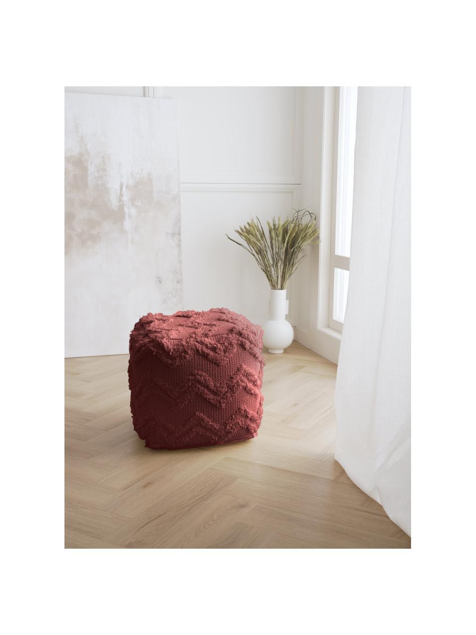 Großer, handgetufteter Boho-Pouf Akesha in Rostrot, Bezug: Baumwolle, Webstoff Rostrot, B 50 x H 50 cm
