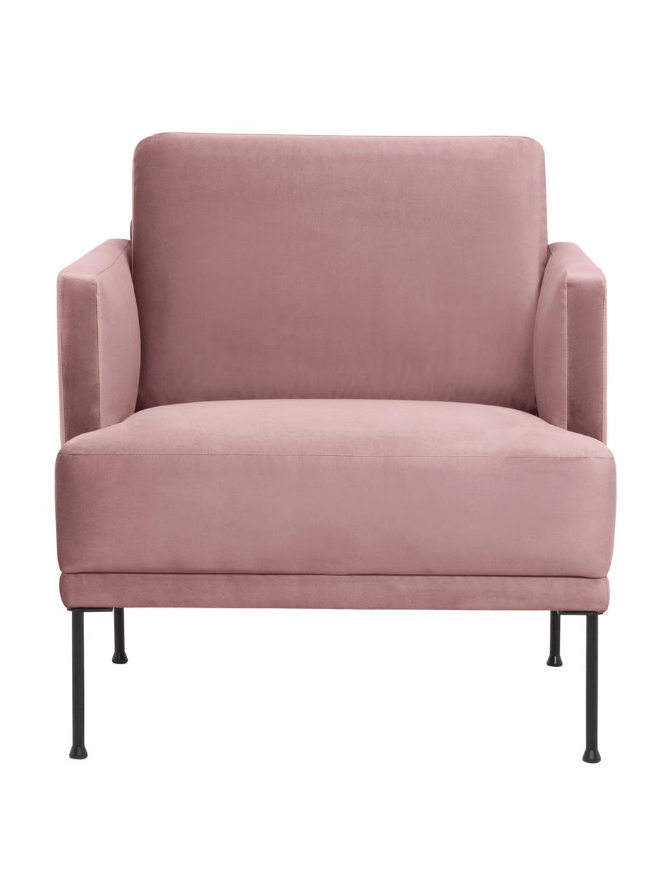 Sillón de terciopelo Fluente, Tapizado: terciopelo (poliéster de , Estructura: madera de pino maciza, Patas: metal con pintura en polv, Rosa terciopelo, An 74 x F 85 cm