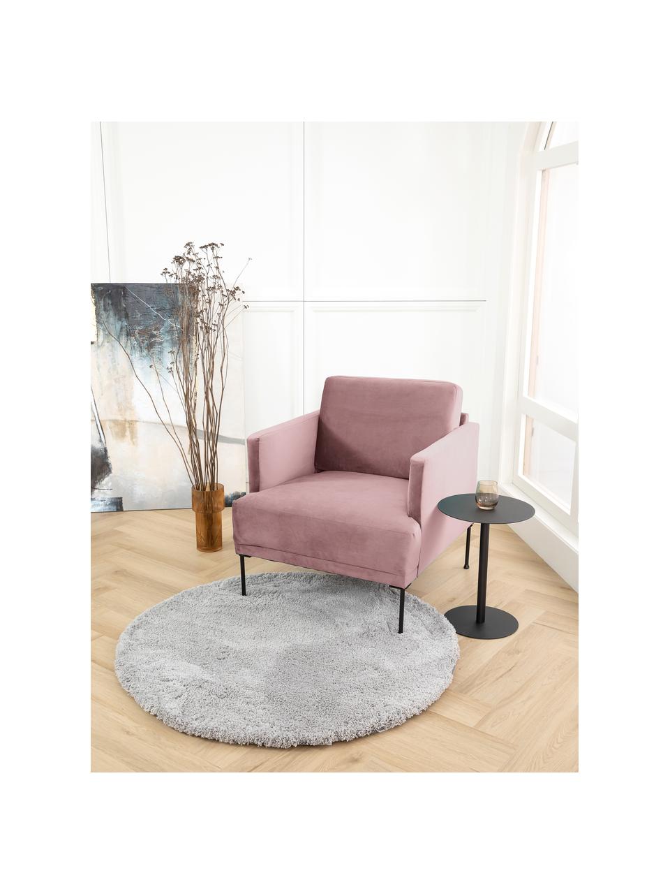 Poltrona in velluto con piedini in metallo Fluente, Rivestimento: velluto (copertura in pol, Struttura: legno di pino massiccio, , Piedini: metallo verniciato a polv, Velluto rosa, Larg. 74 x Prof. 85 cm