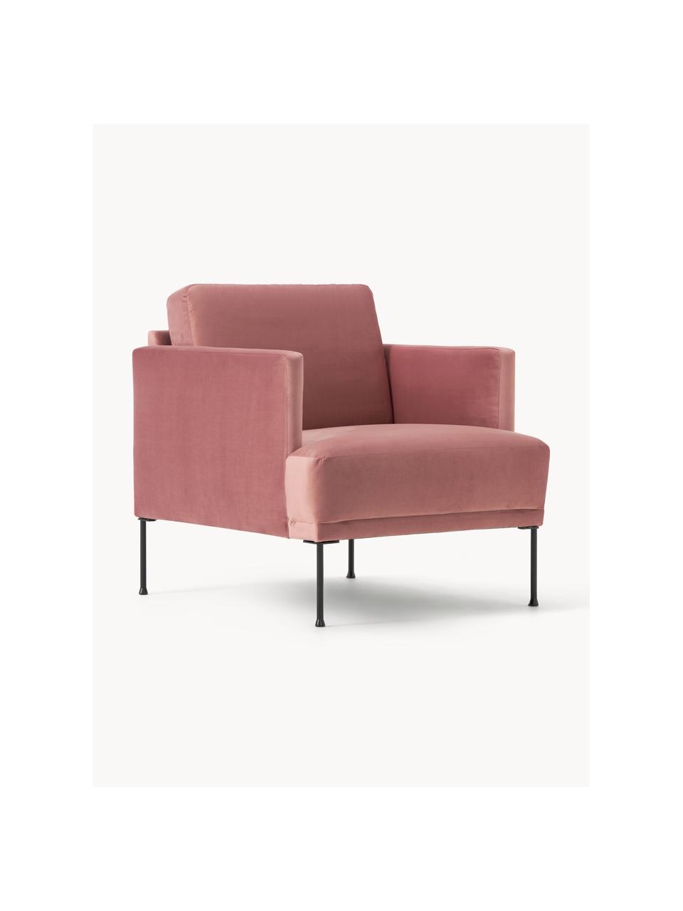 Fluwelen fauteuil Fluente, Bekleding: fluweel (hoogwaardig poly, Frame: massief grenenhout, FSC-g, Poten: gepoedercoat metaal., Fluweel oudroze, B 74 x D 85 cm