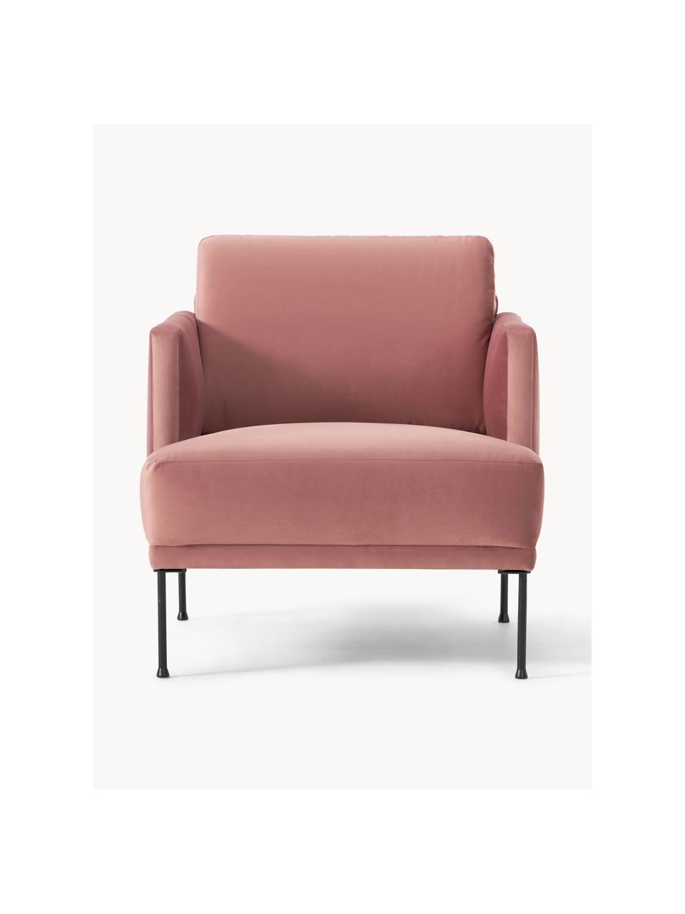 Fluwelen fauteuil Fluente, Bekleding: fluweel (hoogwaardig poly, Frame: massief grenenhout, FSC-g, Poten: gepoedercoat metaal., Fluweel oudroze, B 74 x D 85 cm