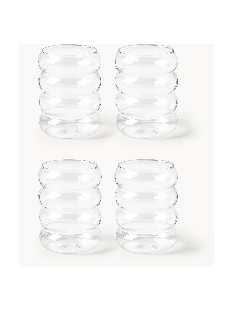 Szklanka ze szkła dmuchanego Bubbly, 4 szt., Szkło borokrzemowe, Transparentny, Ø 8 x W 10 cm, 320 ml