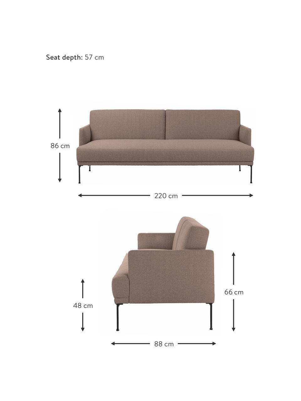 Sofa rozkładana z metalowymi nogami Fluente (3-osobowa), Tapicerka: 80% poliester, 20% ramia , Tapicerka: wyściółka z pianki na zaw, Stelaż: lite drewno sosnowe z cer, Nogi: metal malowany proszkowo, Taupe tkanina, S 220 x W 86 cm