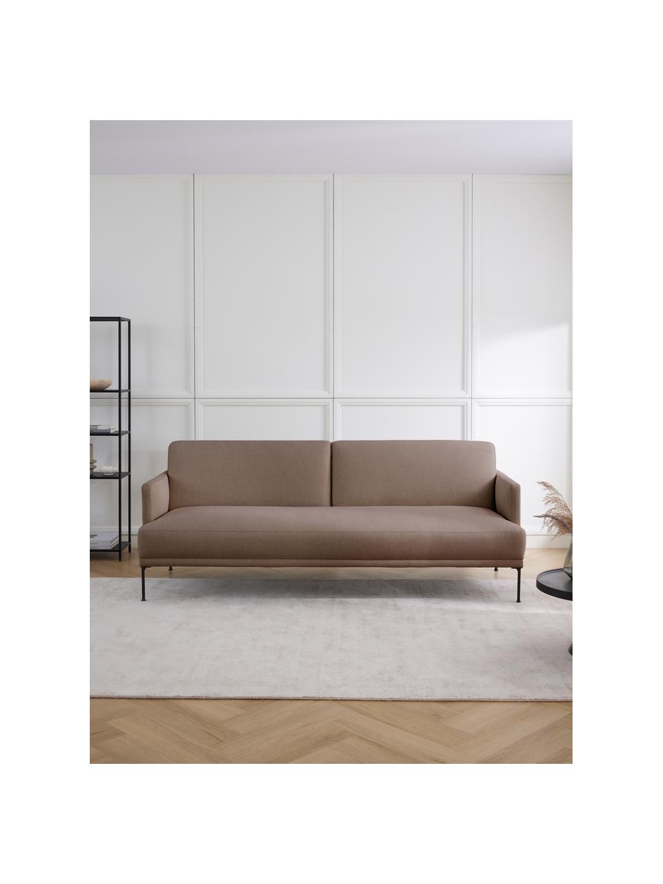 Schlafsofa Fluente (3-Sitzer), Bezug: 80 % Polyester, 20 % Rami, Gestell: Massives Kiefernholz, FSC, Füße: Metall, pulverbeschichtet, Webstoff Taupe, B 220 x H 86 cm