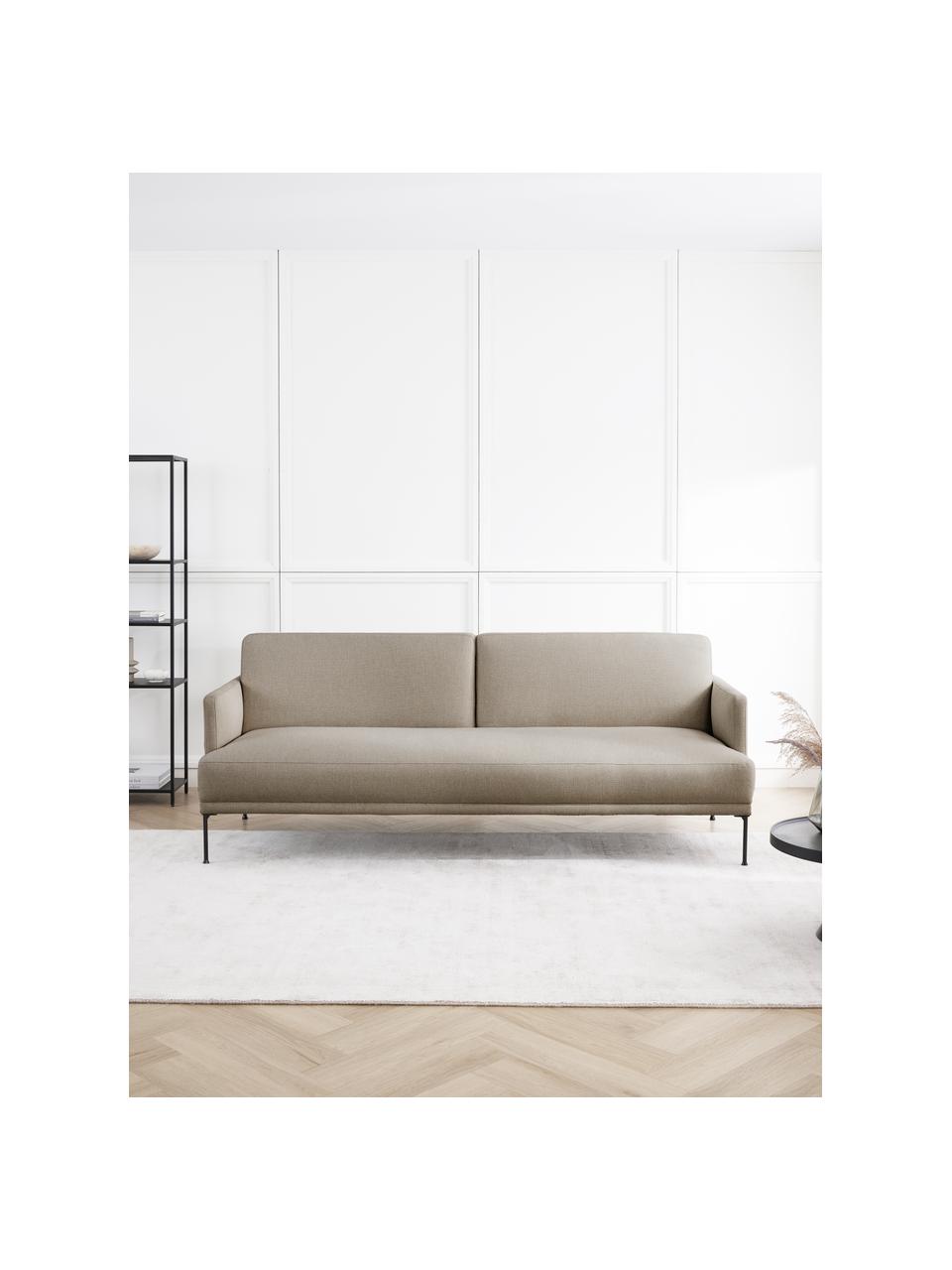 Schlafsofa Fluente (3-Sitzer), Bezug: 80 % Polyester, 20 % Rami, Gestell: Massives Kiefernholz, Füße: Metall, pulverbeschichtet, Webstoff Beige, B 220 x T 88 cm