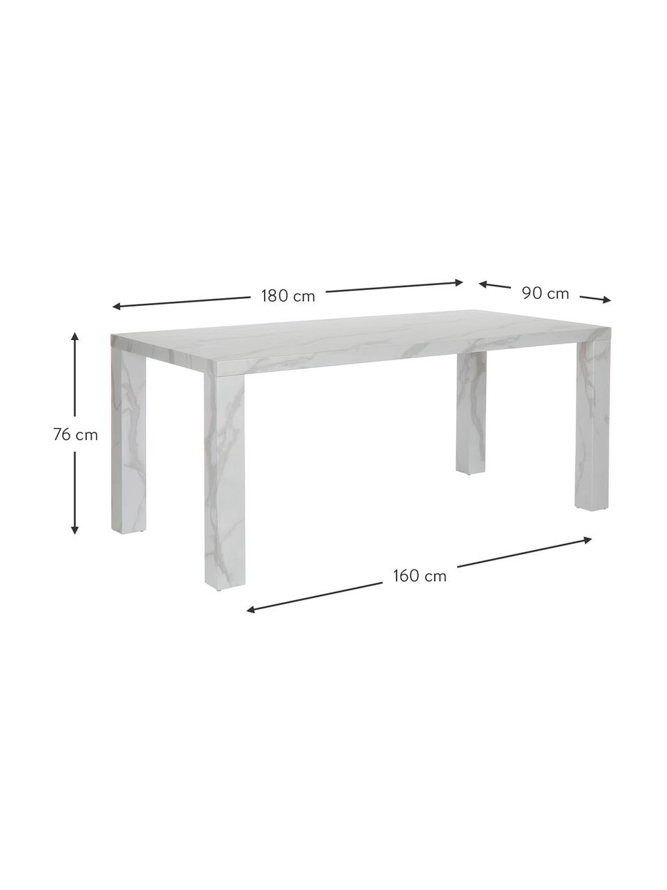 Esstisch Carl in Marmor-Optik, 180 x 90 cm, Mitteldichte Holzfaserplatte (MDF), mit lackbeschichtetem Papier in Marmor-Optik überzogen, Weiß, marmoriert, B 180 x T 90 cm