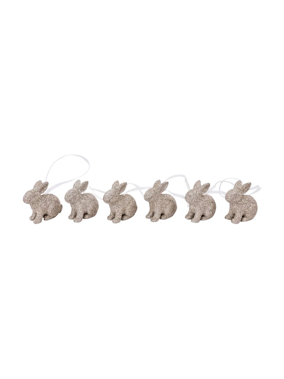 Mini lapins de Pâques Pailletti, 6 pièces, Résine, Couleur dorée, blanc, larg. 5 x haut. 6 cm