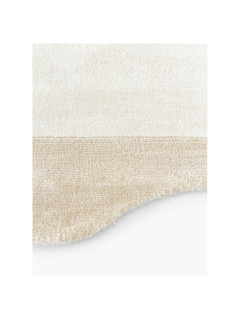 Tappeto in viscosa tessuto a mano con bordo ondulato Wavy, Beige, Larg. 110 x Lung. 180 cm (taglia S)