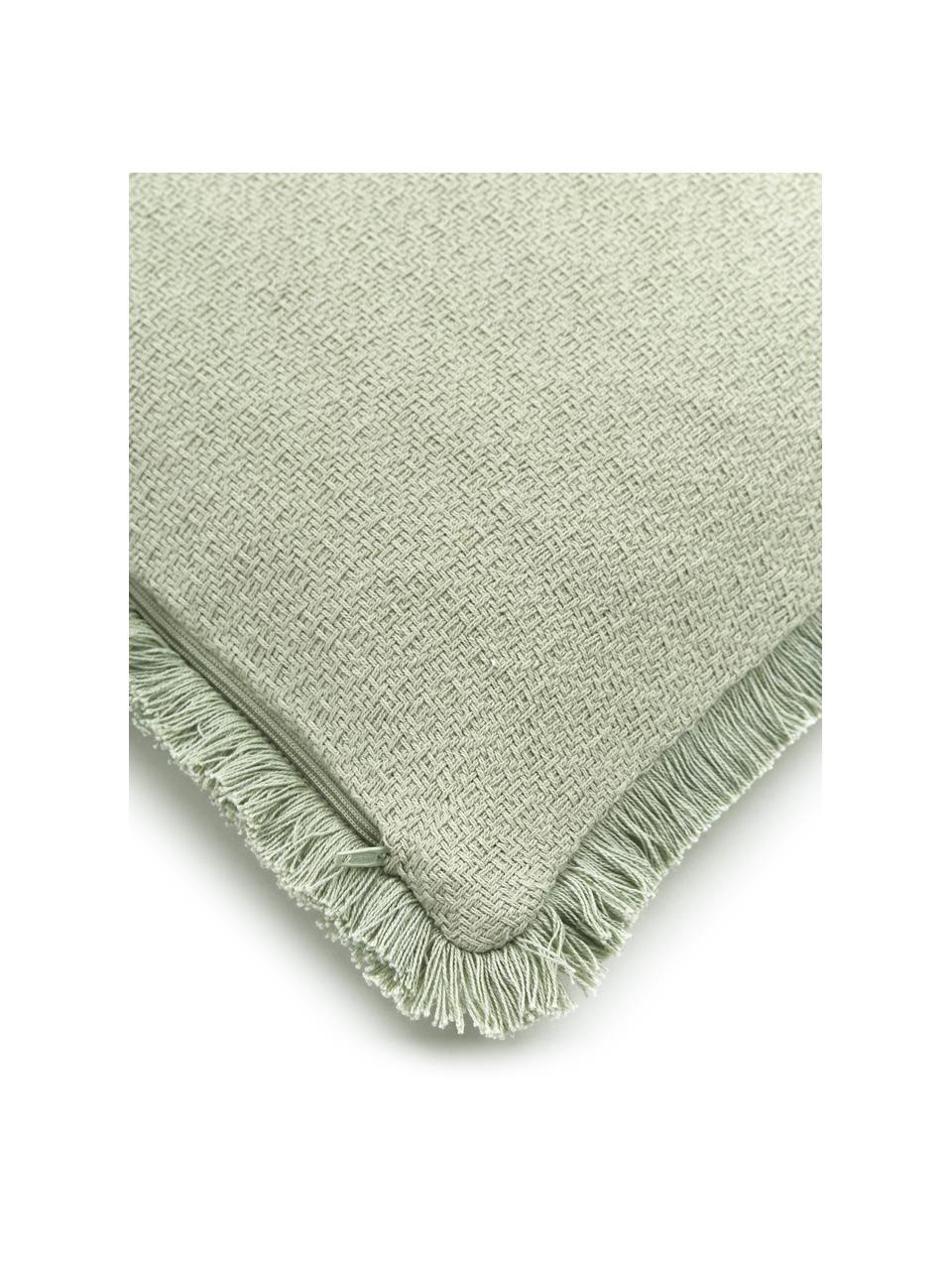 Federa arredo verde menta con frange decorative Lorel, 100% cotone, Verde, Larg. 40 x Lung. 40 cm