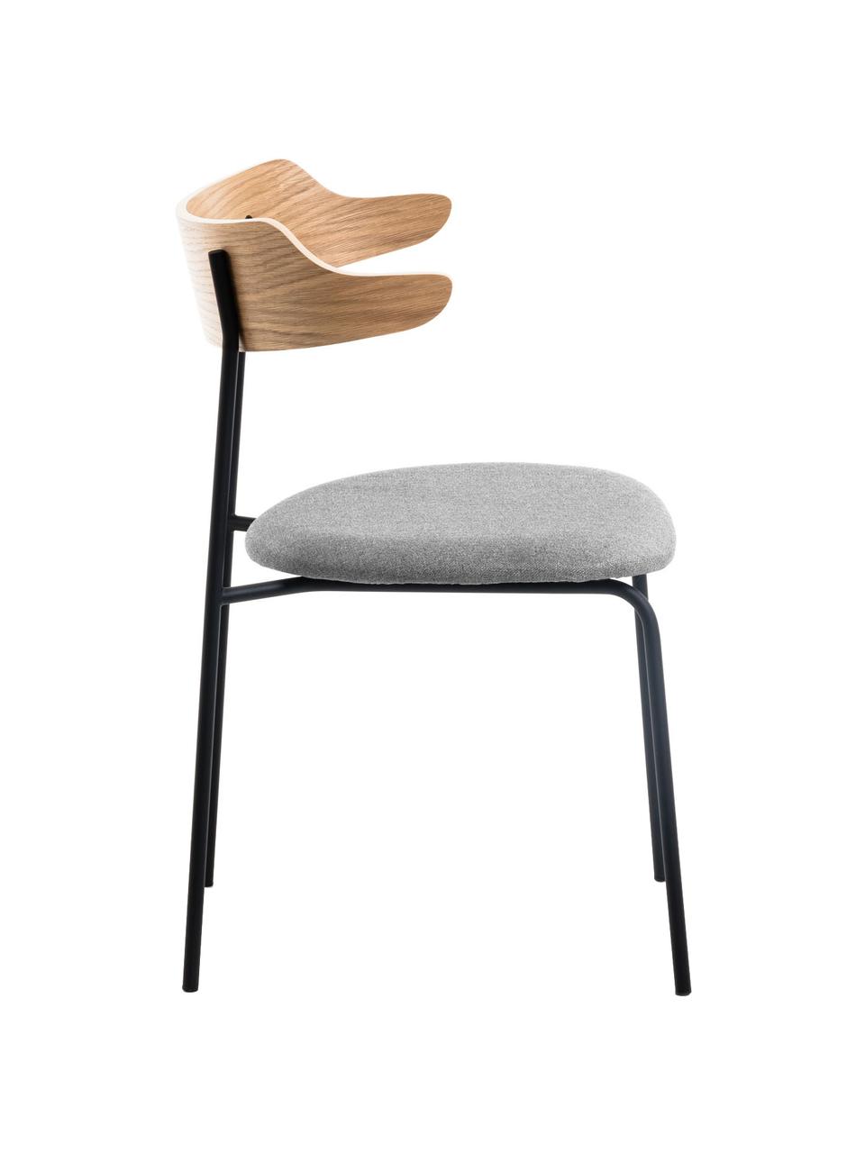 Chaise rembourrée avec dossier en bois Olympia, 2 pièces, Gris, chêne