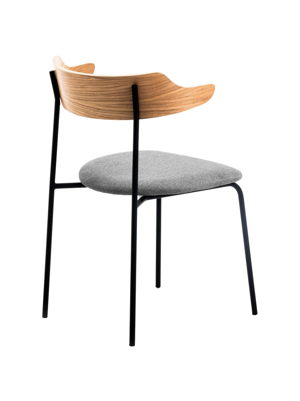 Gestoffeerde stoelen Olympia met rugleuning van hout, 2 stuks, Zitvlak: textiel, Frame: metaal, Grijs, eikenkleurig, B 52 x D 49 cm