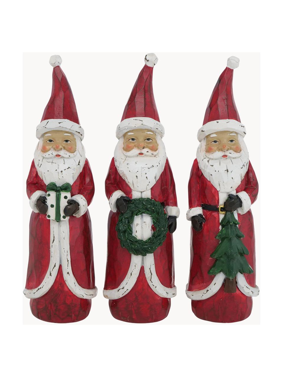 Handgemalte Weihnachtsmannfiguren Pedros, 3er-Set, Kunstharz, Rot, Weiß, Grün, Ø 5 x H 20 cm