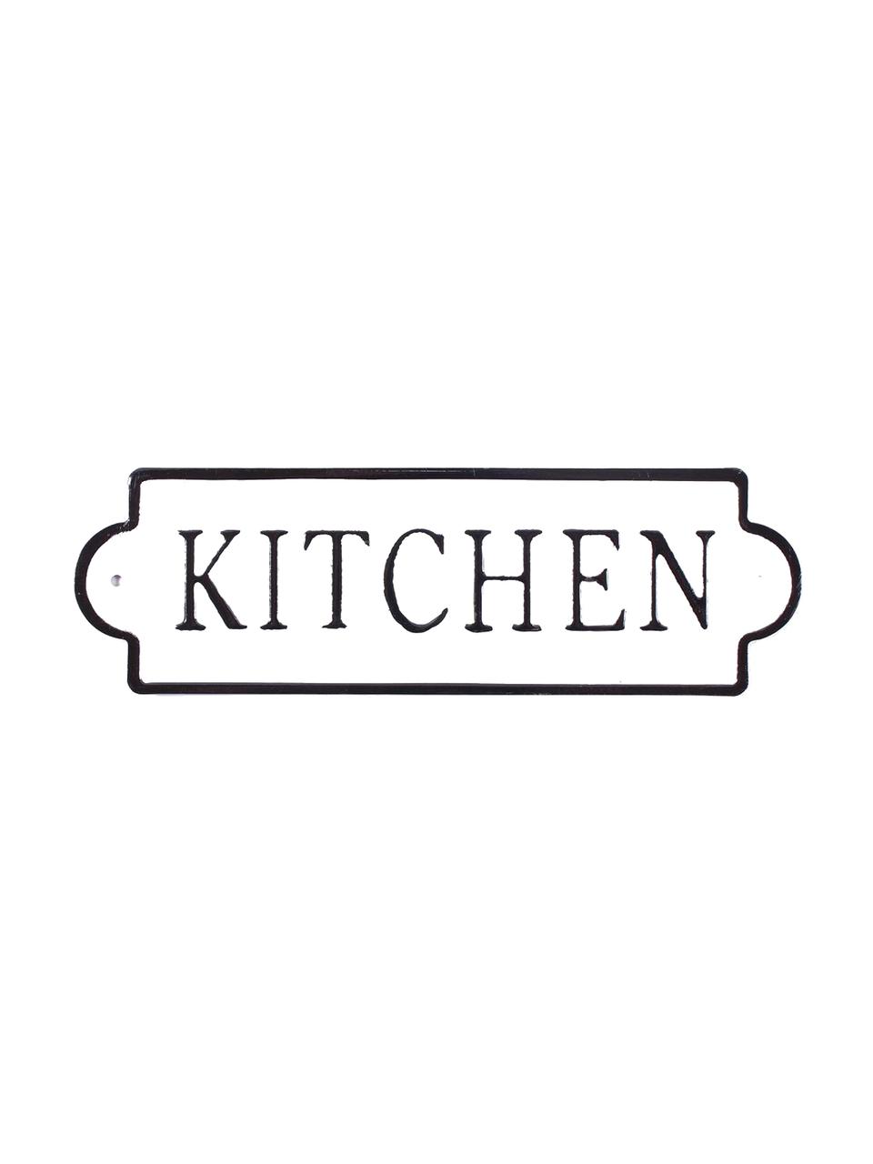 Nástenná ceduľa Kitchen, Kov, s fóliovou potlačou, Biela, čierna, Š 26 x V 8 cm