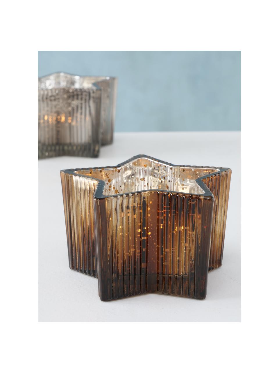 Waxinelichthoudersset Imelo, 2-delig, Gelakt glas, Grijs, bruin, Ø 11 cm