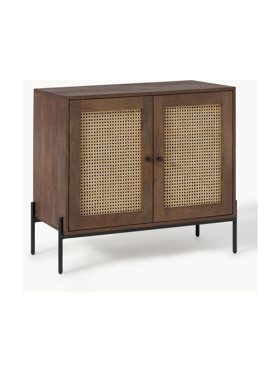 Credenza con intreccio viennese Vienna, Piedini: metallo verniciato a polv, Legno di mango, Larg. 90 x Alt. 77 cm