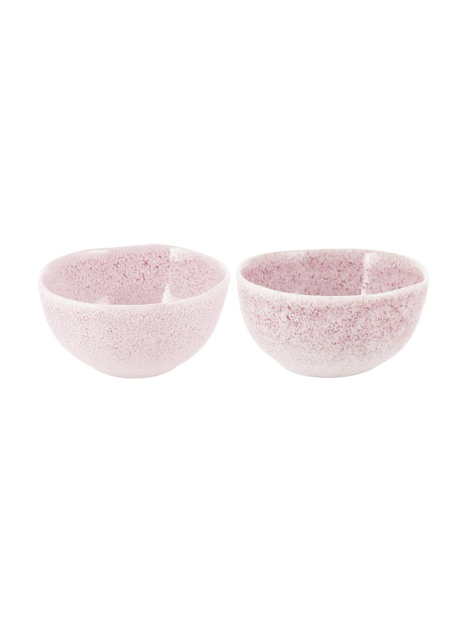 Boles artesanales Amalia, 2 uds., Cerámica, Rosa pálido, blanco crema, Ø 14 x Al 7 cm