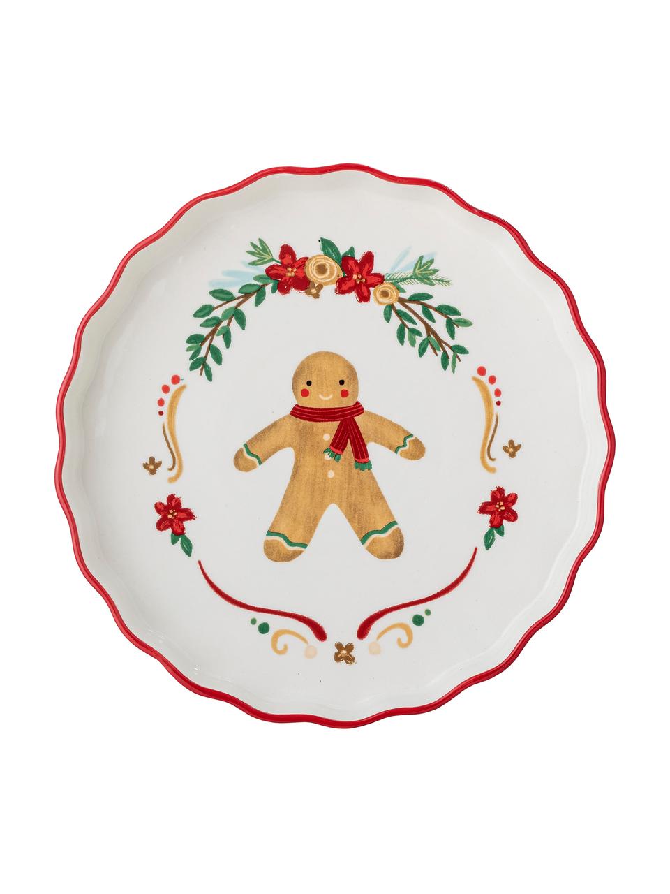 Serveerplateau Jolly van keramiek met kerstmotief, Ø 27 cm, Keramiek, Rood, Ø 27 cm