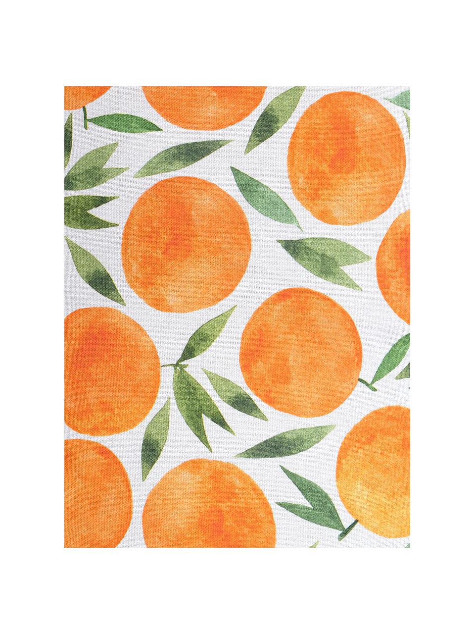 Kissenhülle Orange mit sommerlichem Motiv, Webart: Halbpanama, Orange, Weiss, Grün, 30 x 50 cm