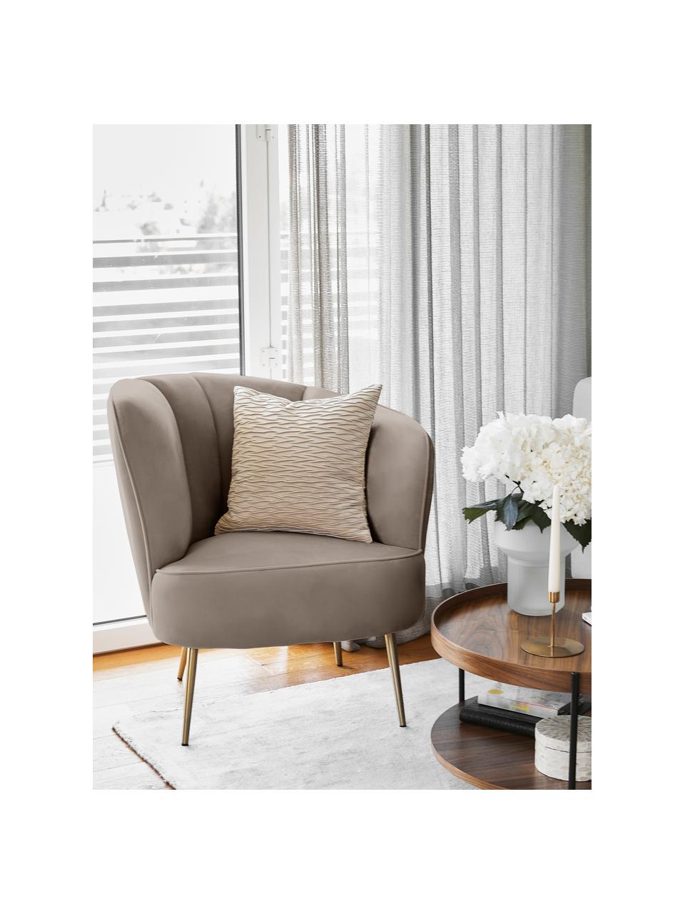 Fluwelen fauteuil Louise in taupe, Bekleding: fluweel (polyester), Poten: gecoat metaal, Fluweel taupe, B 76 x D 75 cm