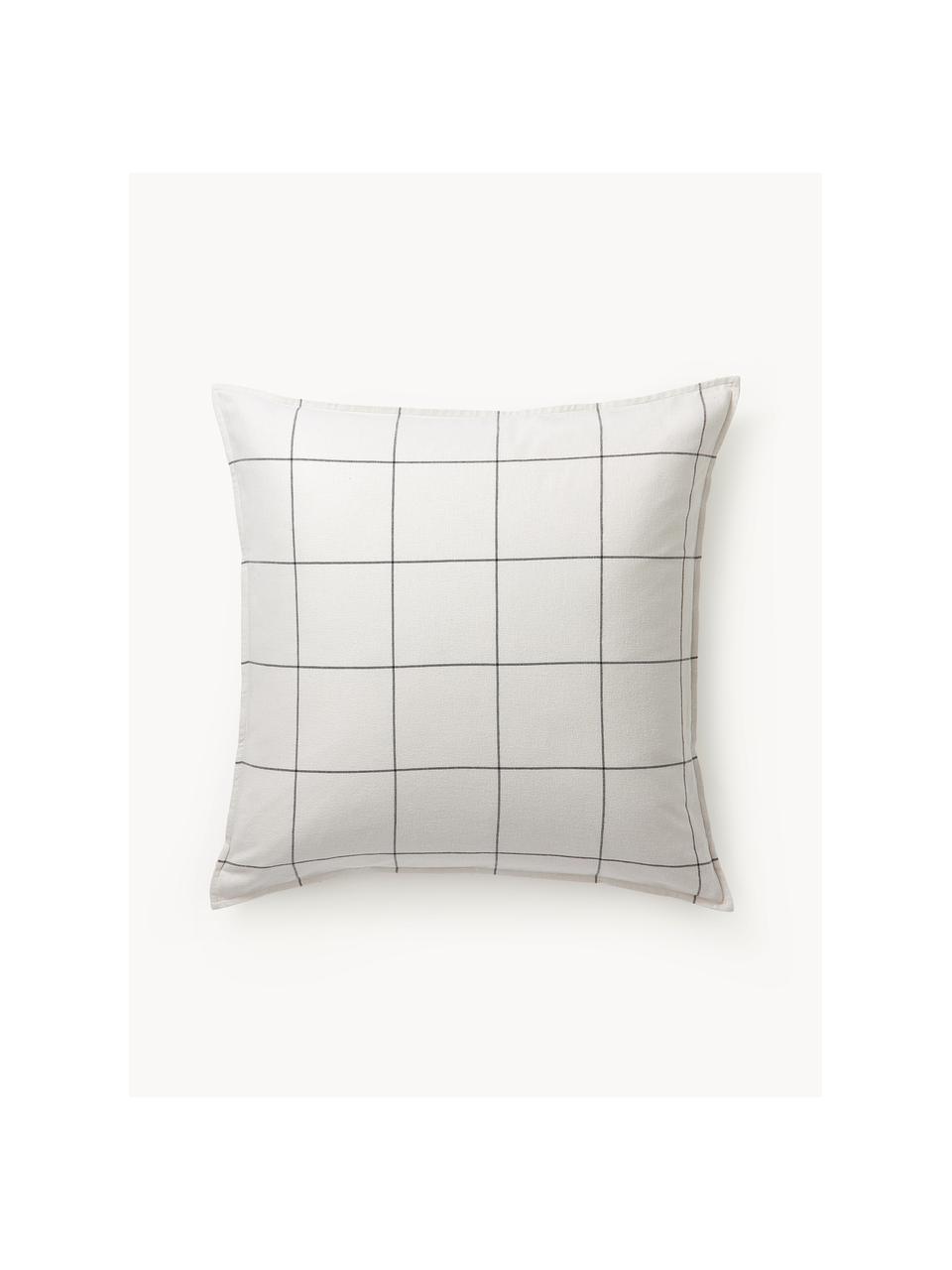 Karierter Flanell-Wendekopfkissenbezug Noelle aus Baumwolle, Webart: Flanell, Off-White, Grau, B 40 x L 80 cm