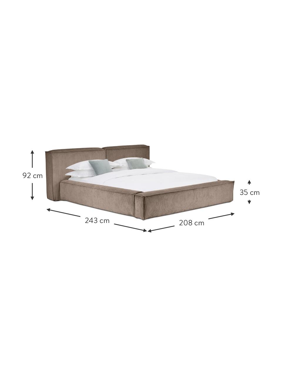 Polsterbett Lennon aus Cord mit Stauraum, Bezug: Cord (98% Polyester, 2% P, Gestell: Massives Kiefernholz, FSC, Füße: Holz, FSC-zertifiziert, K, Cord Braun, B 180 x L 200 cm