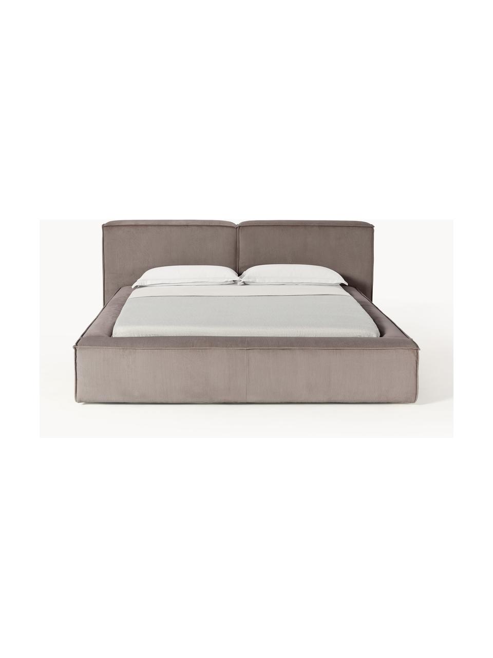 Cama tapizada en pana Lennon, con espacio de almacenamiento, Tapizado: pana (98% poliéster, 2% p, Estructura: madera de pino maciza, ma, Patas: madera, plástico Este pro, Pana gris pardo, An 248 x L 243 cm (colchón 180 x 200 cm)