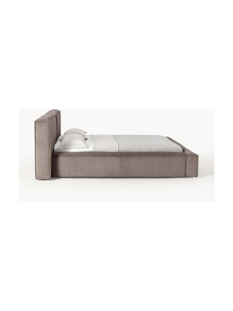 Letto imbottito in velluto a coste con contenitore Lennon, Rivestimento: velluto a coste (98% poli, Struttura: legno di pino massiccio, , Piedini: legno, plastica Questo pr, Velluto a coste taupe, Larg. 248 x Lung. 243 cm (superfice 180 x 200 cm)