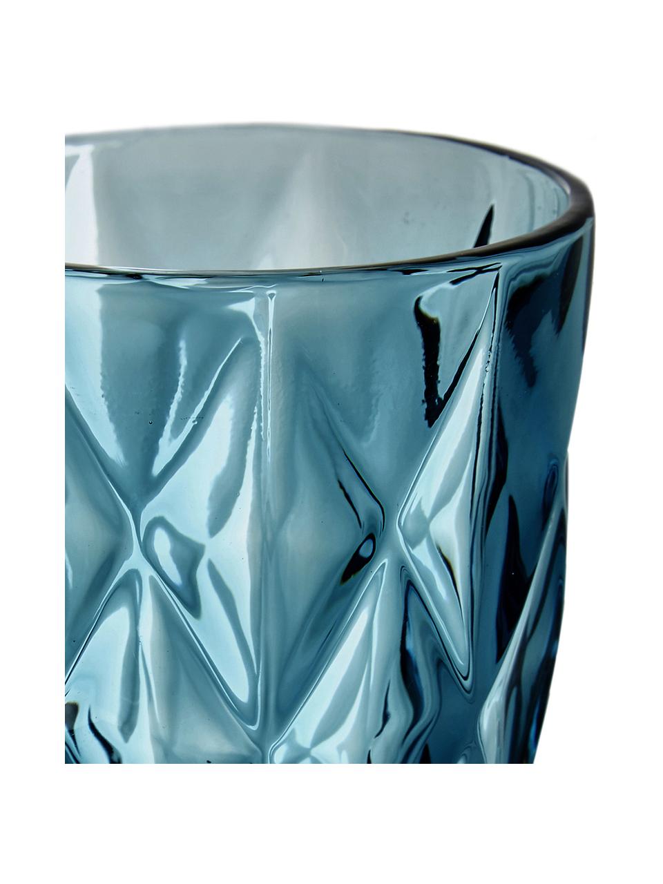 Bicchiere acqua con motivo strutturato Colorado 4 pz, Vetro, Blu trasparente, Ø 8 x Alt. 10 cm, 260 ml