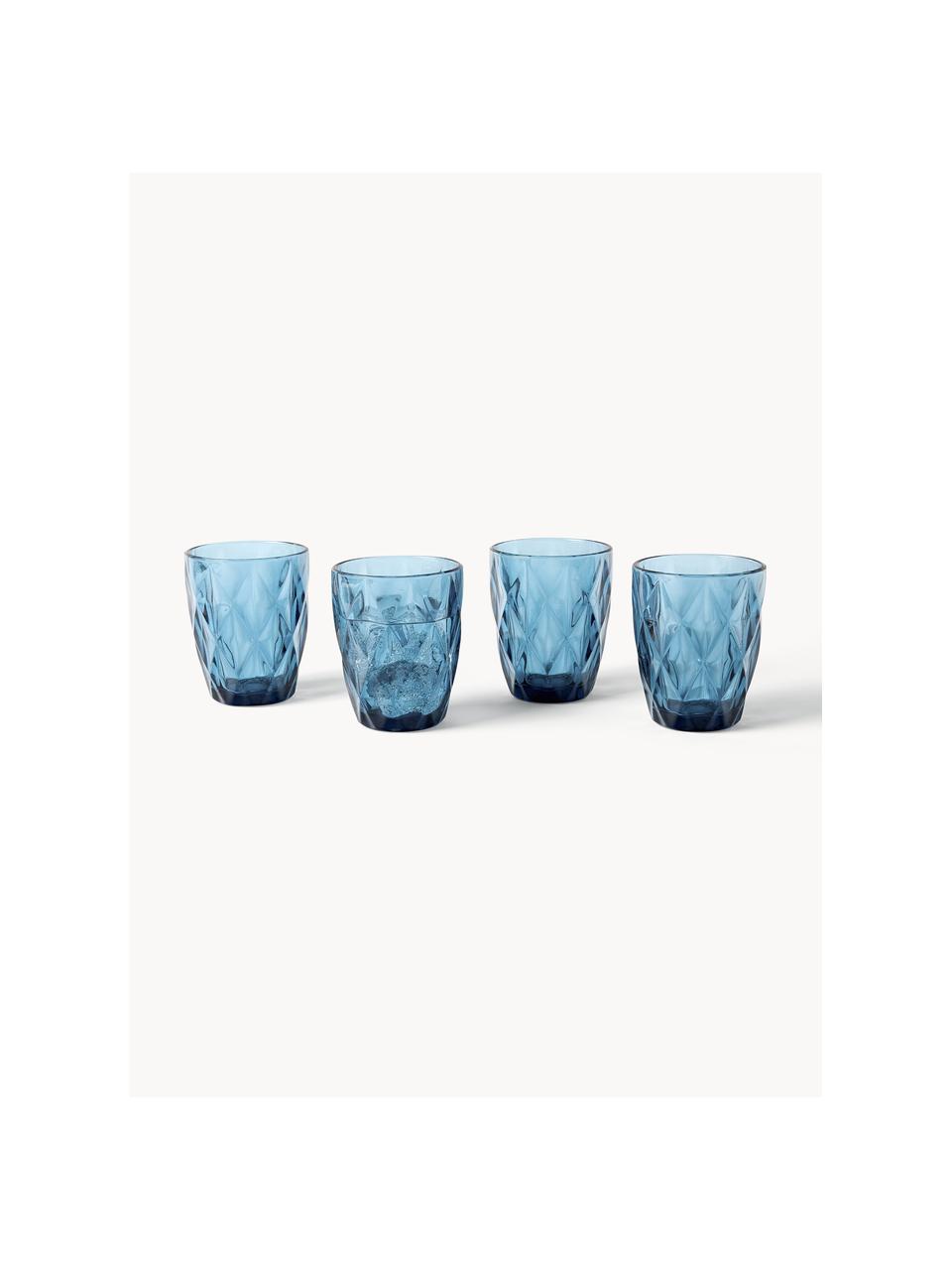 Waterglazen Colorado met structuurpatroon, 4 stuks, Glas, Blauw, Ø 8 x H 10 cm, 260 ml