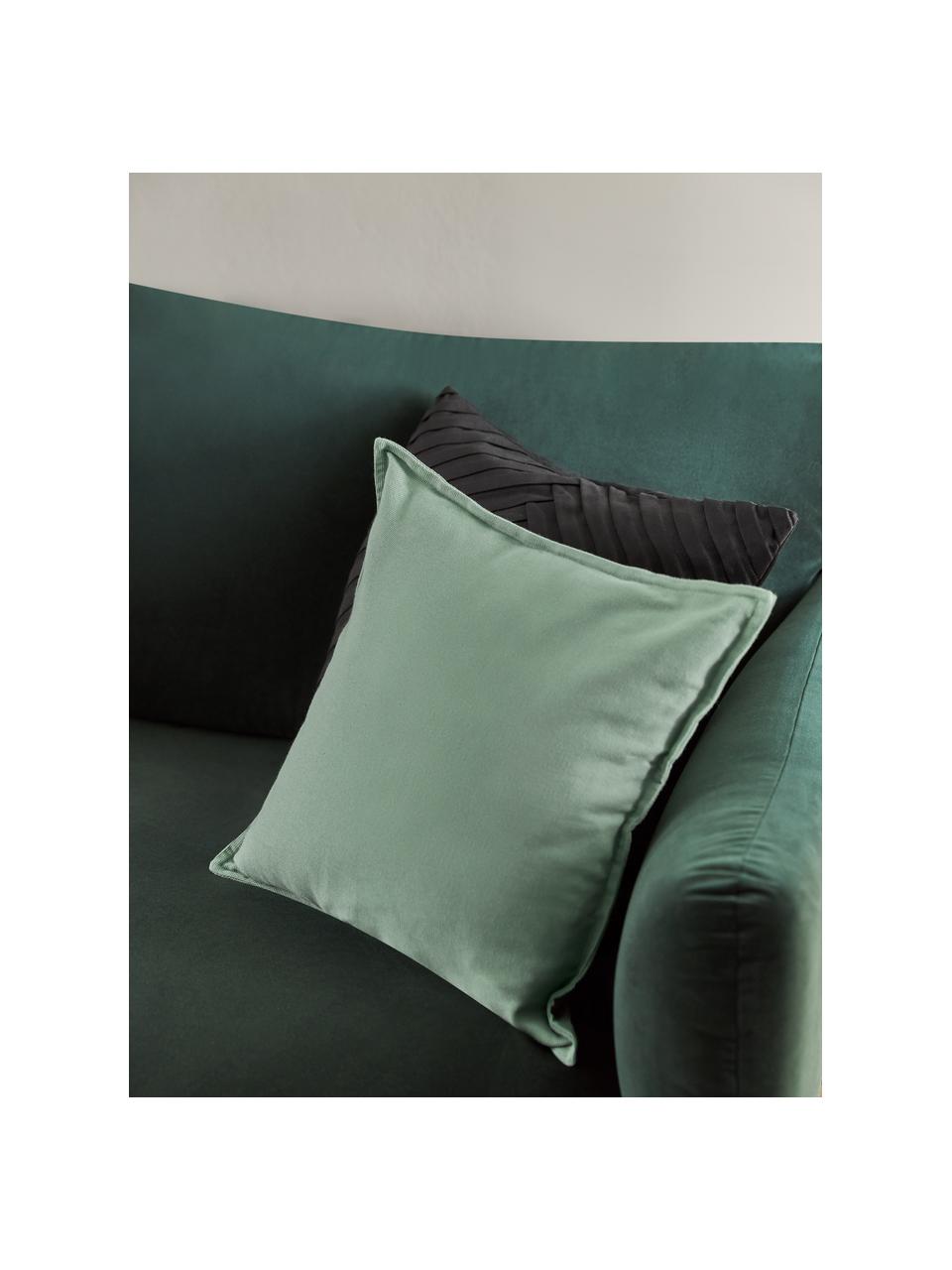 Housse de coussin en coton vert sauge Mads, 100 % coton, Vert sauge, larg. 50 x long. 50 cm