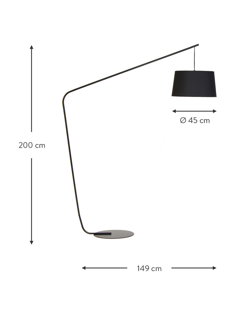 Velká designová oblouková lampa Lobby, Černá, Š 149 cm, V 200 cm