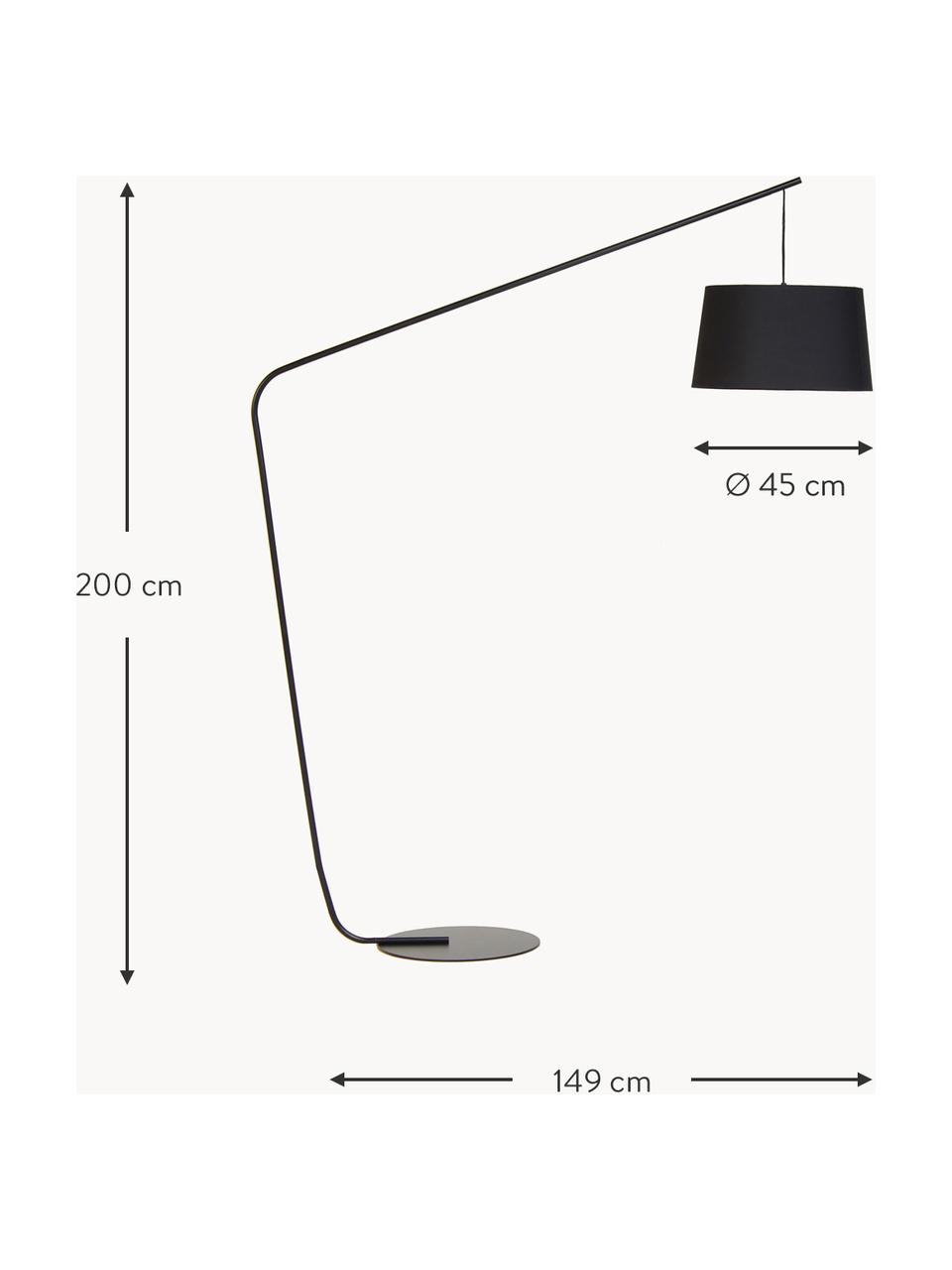 Große Design Bogenlampe Lobby, Lampenschirm: Textil, Lampenfuß: Metall, beschichtet, Schwarz, H 200 cm