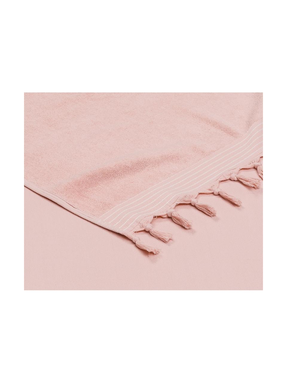 Hamamdoek Soft Cotton met achterzijde van badstof, Roze, wit, 100 x 180 cm