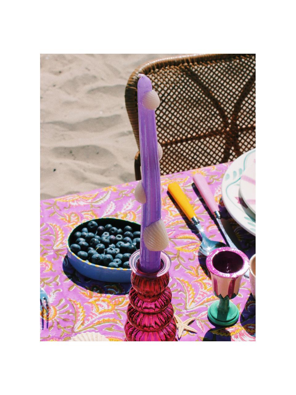 Ręcznie wykonana świeca stołowa Scallop, 2 szt., Parafina, Lila, kremowobiały, Ø 2 x 25 cm