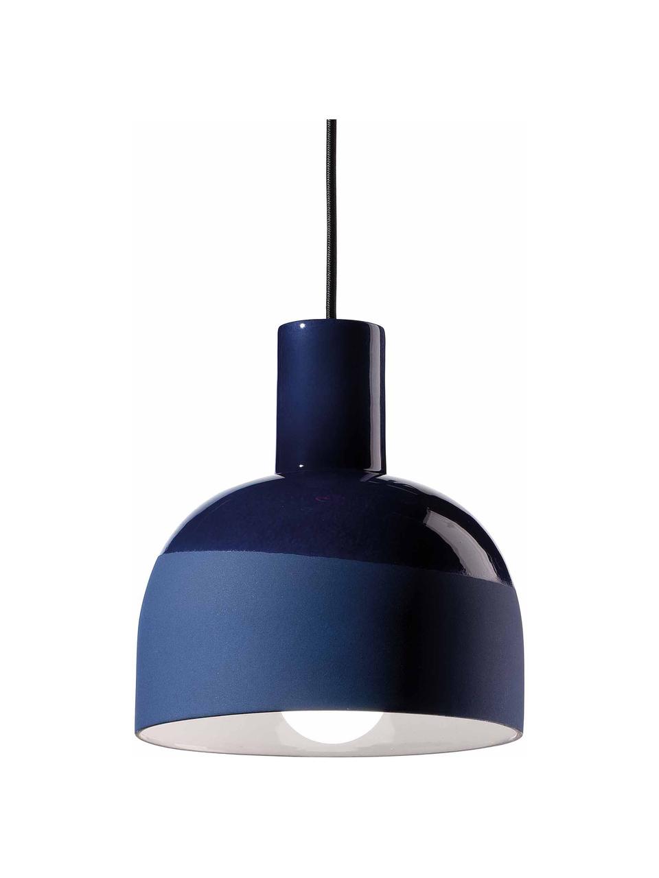 Lámpara de techo pequeña de cerámica Caxixi, Pantalla: cerámica, Anclaje: cerámica, Cable: cubierto en tela, Azul, Ø 22 x Al 27 cm