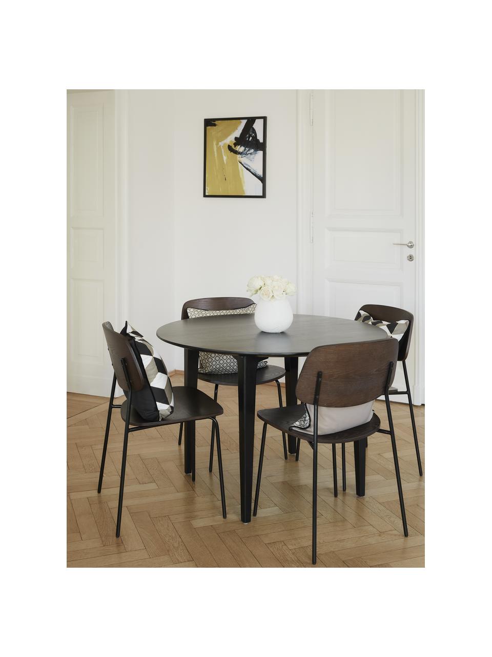 Krzesło z drewna Nadja, 2 szt., Nogi: metal malowany proszkowo, Fornir z ciemnego drewna jesionowego, S 50 x G 53 cm