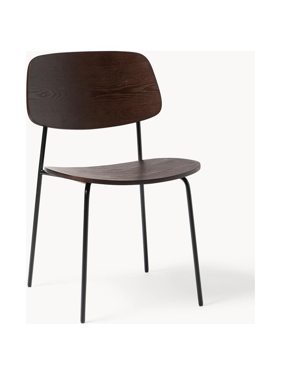 Holzstühle Nadja, 2 Stück, Sitzfläche: Sperrholz mit Eschenholzf, Beine: Metall, pulverbeschichtet, Dunkles Holz, B 50 x T 53 cm