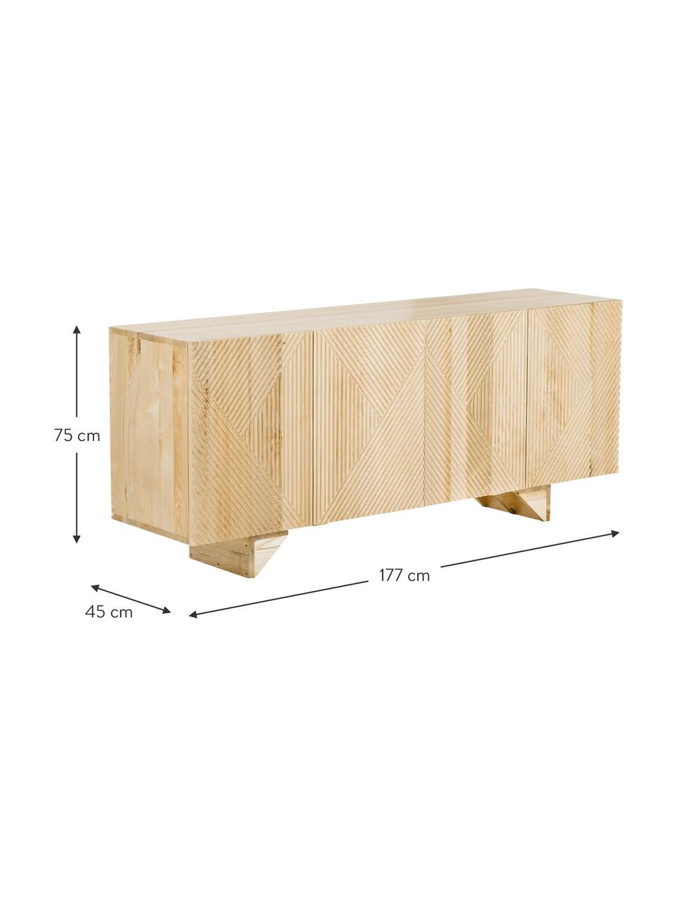 Komoda z masívneho dreva Louis, Jaseňové drevo, Š 177 x V 75 cm