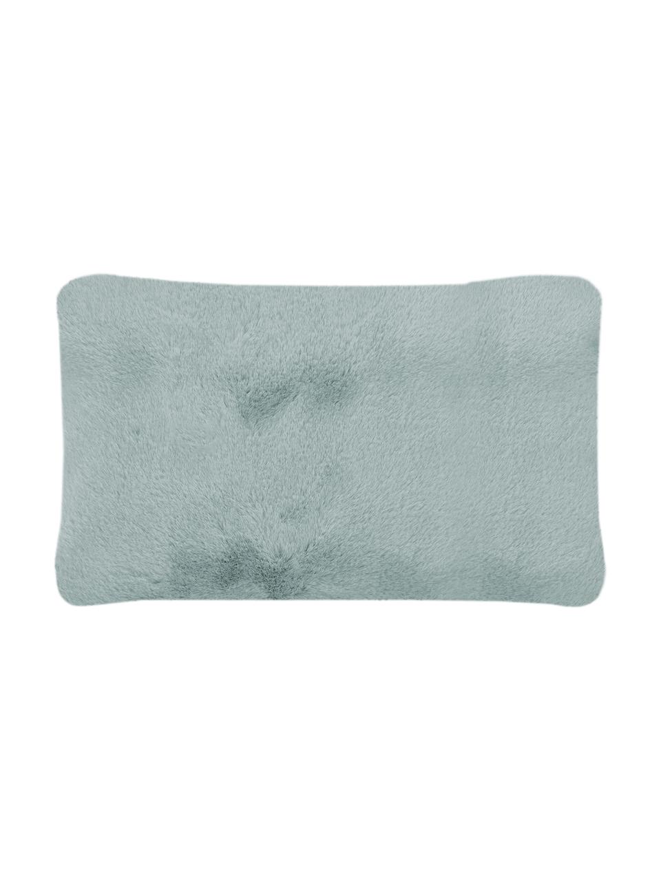 Flauschige Kunstfell-Kissenhülle Mette in Salbeigrün, glatt, Vorderseite: 100% Polyester, Rückseite: 100% Polyester, Grün, 30 x 50 cm