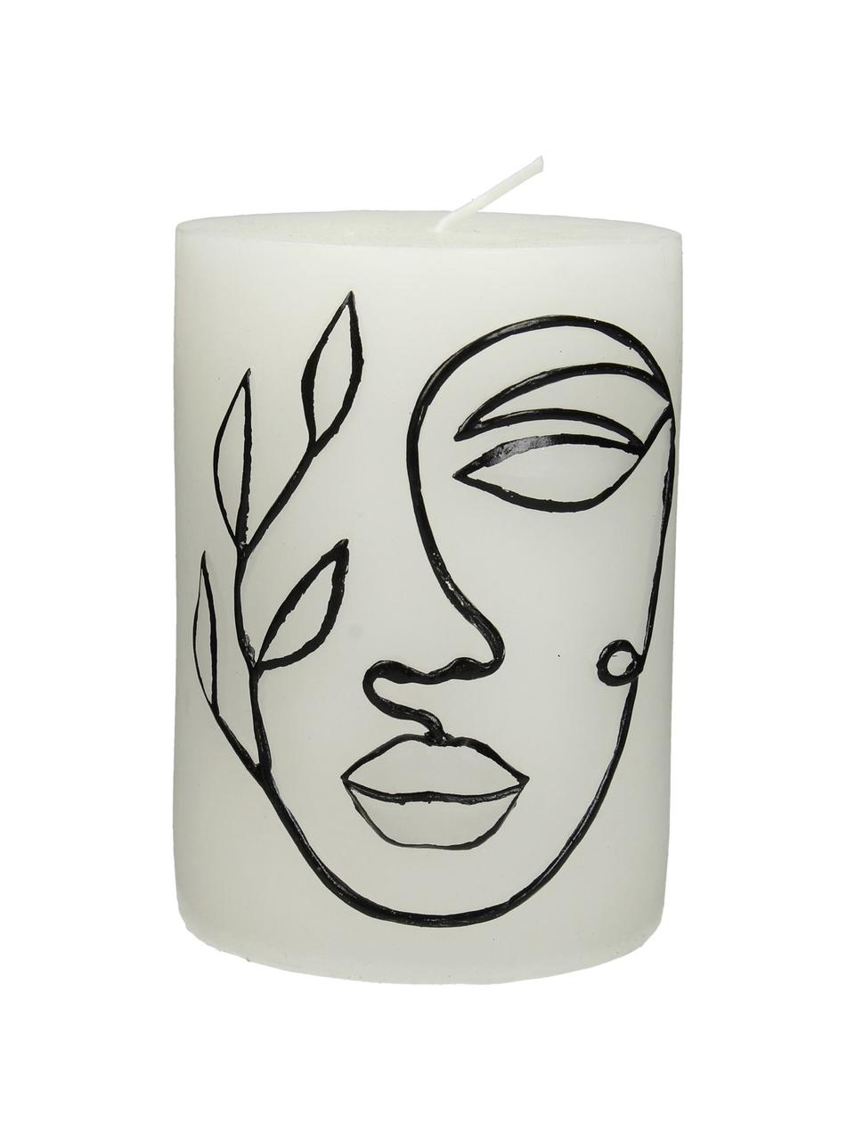 Bougie décorative Face, Cire, Blanc, noir, Ø 8 x haut. 10 cm